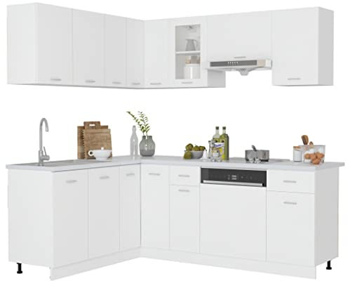 vidaXL 11-TLG. Küchenzeile Lyon Weiß Holzwerkstoff