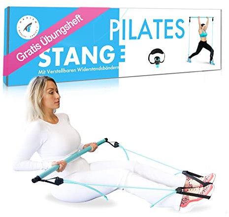 HAAIEN® Pilates Bar Set mit Zwei Widerstandsbändern - Multifunktionales Fitnessgerät für Zuhause - Sportgerät für effizientes Ganzkörpertraining – Home Gym Workout für Frauen und Männer (Blau)