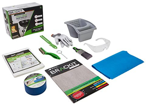 Brackit High Heat Painter’s Kit - 17 Piece - for Cleaning, Painting and Finish on High Heated Surfaces – Suitable for Fireplace, Radiator, Barbecue and More