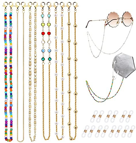 Brillenkette Damen 6 Stücke Sonnenbrillenkette Perlen Brillenband Brillen Halter Perlen Brille Schnur Lanyard Lesebrille Brille Kette für Sonnenbrille Lesebrille Sportbrillen