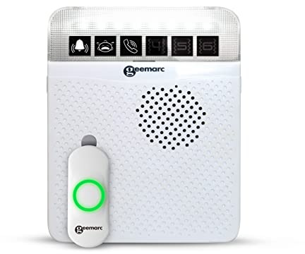 Geemarc Amplicall 100 - Receptor inalámbrico para sistema de alerta del hogar con alarma fuerte y luces intermitentes - Funciona como timbre de puerta y amplificador de timbre de teléfono, detector de