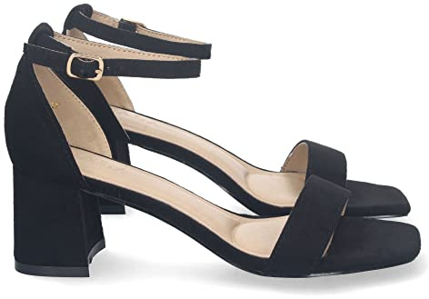 shoes&blues.es 71428 Sandalia de Tacon para Mujer, Comoda, con Pala Fina, y Cierre Ankle Strap de Hebilla, Primavera Verano 2023 Negro Talla 40