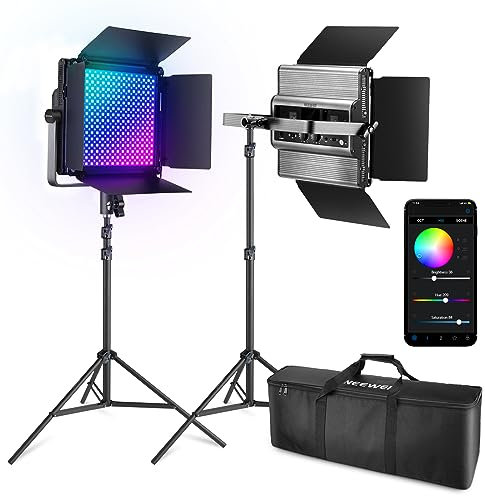 NEEWER RGB1200 LED Videoleuchte RGB mit APP/2,4G Steuerung, 2×60W Videolicht mit Stativ und Tasche, Studio Dauerlicht Fotolicht mit 22000Lux@0,5m/1% präzises Dimmen/360° RGB/CRI97+/TLCI98+/2500K-8500K