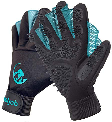 COOLJOB Fellpflege-Handschuhe, Haustier-Shampoo-Badebürste, schonender Handschuh mit Entfilzungsbürste, Enthaarungshandschuh für Katze, Hund, Pferd, Kaninchen(Größe M-L)