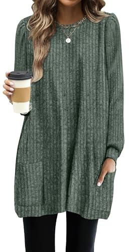 OFEEFAN Christmas Sweaters for Women Winter Sweater Long Sleeve Tunic with Pockets Trendy XL B Green