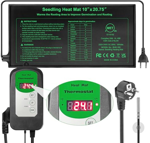 RC SLL Ensemble de Tapis Chauffant et Thermostat pour semis, 10 X 20.75 Tapis Chauffant pour Semis Coussin Chauffant pour Serre,Tapis Chauffant Imperméable pour La Germination des Graines