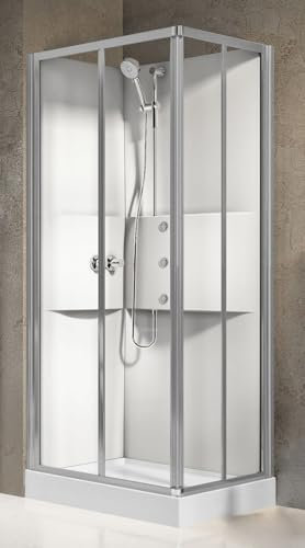 Novellini Media 2.0 A Idromassaggio 100x80 cm Cabina Doccia Multifunzione Apertura Ante Scorrevoli Montaggio Angolo Reversibile Miscelatore Termostatico Vetro Trasparente Profilo Silver Altezza 210cm