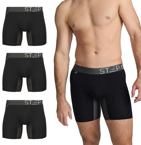 STEP ONE Mens Boxers Shorts Multipack, 3 Pairs, Anti Chafing Underwear for Men, Moisture-Wicking Boxer Shorts with 3D Pouch. Fabric Made from bamboo viscose