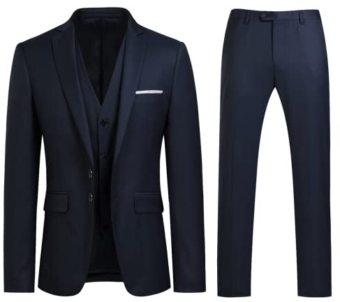 YOUTHUP Men Slim Fit 3 Piece Suit 2 Button Tuxedo Blazer Waistcoat Trousers