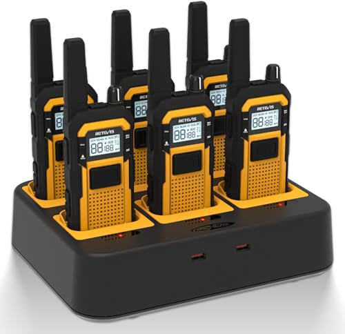 Retevis RB648 Walkie Talkies for Adults, Heavy Duty 2 Way Radio with 6 Way Charger, IP67 Waterproof, Shock Resistant, 2000mAh, Rugged Walkie Talkie for Jobsites Industrials (6Pcs, Yellow)
