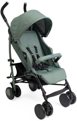 Chicco Echo Lite Kinderwagen, Buggy ab Geburt bis 22 kg, verstellbare Rückenlehne, geräumiger Sitz, Stoßstangenmanschette, Schirmbuggy, Zwillingsbremsen und schwenkbare Vorderräder, Grün