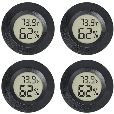 Mini Hygrometer Indoor/Outdoor Humidity Meter Thermometers 4 Pack Humidity Meters Gauge Hygrometer Mini Digital Thermometer Hygrometer for Humidors, Greenhouse, Garden, Cellar (4)
