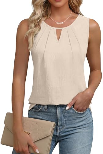 Cuptacc Débardeur Femme Col en V sans Manches Tunique Beige XXL 50-54