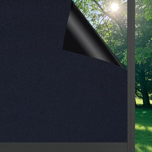FEILAYS Nero Pellicola oscurante per finestre, opaca Pellicola per Vetri per Privacy, resistente ai raggi UV e protezione solare per camera Ufficio, Bagno, Camera da Letto,Blocca la Luce,45 x 200 cm