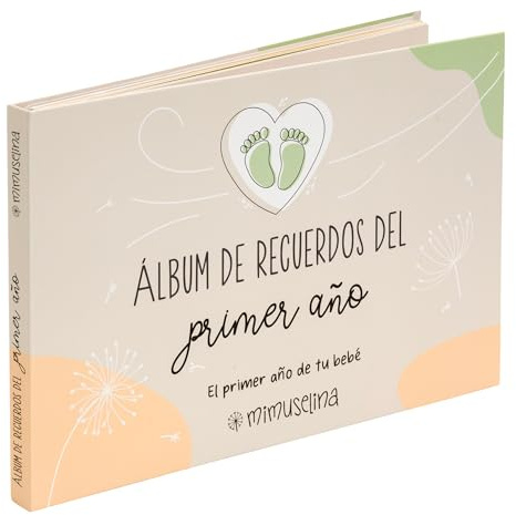 Mimuselina | Libro Bebe Primer Año | Album Bebe con Más de 50 Páginas y Pegatinas | Tapa Dura + Espiral Resistente | Libro Bebe Ideal como Regalo Recien Nacido y Regalo para Baby Shower | Moderno