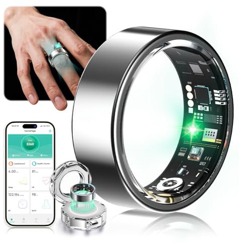 Lozltx Smart Ring Android【Militärgeprüftes Titan-Design & IP68】 Smartring 【JZ5.0-Chip】 Fitness Ring- 22-Sprachen-Support Smartringe für Damen & Herren-Silbrig #9