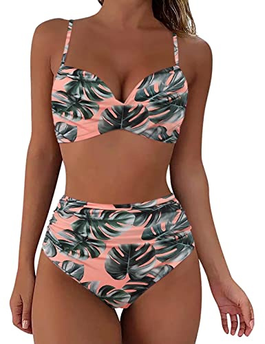 Shffuw Bikini Sets for Women UK Two Piece Swimsuits High Waisted V-Neck Tummy Control Swimwear Top Bottoms Printed Plus Size Bathing Suits Beachwear Swimming Costume Ladies Beach Holiday Clothes