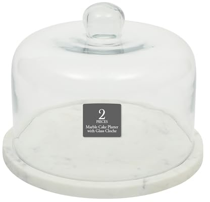 Gibson Elite Ridgehaven 11 Marble Cake Stand, Serving Platter, Charcuterie Board, and Center Piece Home Décor With Glass Lid - Fits 9 Cake