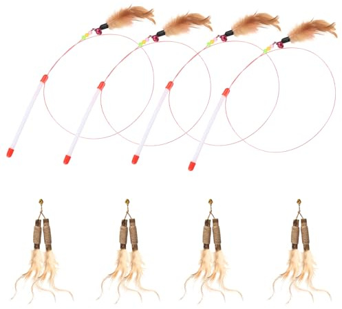 Cbofeixg 4 Pz Giocattolo per Gatti con Piuma, Giocattoli di Canna da Pesca, Giochi Gatto Piume Giochi Interattivi, Giocattoli Interattivi Bacchetta con Piume per Gatti Gattino
