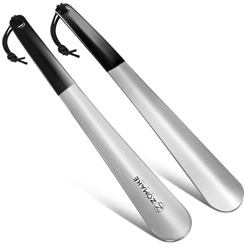 ZOMAKE Shoe Horn Long Handled, 30CM Long Shoehorn Metal for Men Women Elderly Seniors, Shoe Spoon Helper Boot Horn for Football Boots with Rope (2 pcs)