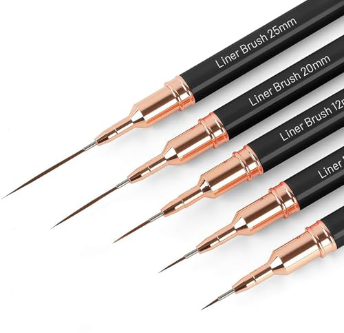 flintronic Nail Art Ongles Professionnel, Lot de 5 Pinceaux Liner Ultra Fin avec Couvercle, 4/8/12/20/25 mm Kit de Pinceau Nail Art Ongles pour Manucure Peint à La Main, Eye-liner, Peinture Acrylique