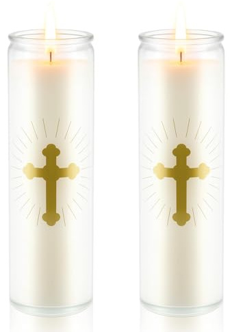 ARQRHTLY 2 Pcs Natural Soy Wax Prayer Candles 7 Day Devotional Candle in Glass 100 Hours Long Burn Time Religious Catholic Christian Spiritual Decor for Memorials Vigil Church Home Altar Bless Novena