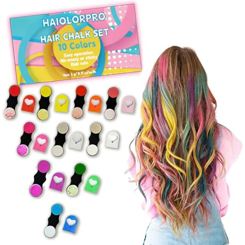 DOVBAN 10 Pezzi Gessetti per Capelli,Colore Temporaneo Capelli,Carnevale,regali di Pasqua,Regali di Compleanno per Bambini,Per Ragazze dai 4 ai 15 Anni