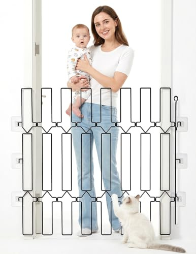 Griglia di sicurezza per cani e bambini, 100 cm di larghezza, 78 cm di altezza, in metallo, senza fori, per cani e bambini, griglia di intercettazione estraibile per cani e scale
