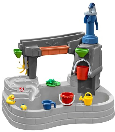 Step2 Pump & Splash Discovery Stone Pond Planschbecken aus Kunststoff für Kinder - Grau | Wasser Spielzeug/Wasserspieltisch für den Garten mit 10-teiligem Zubehörset