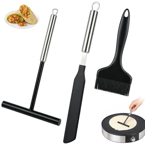 KMFYMPT 3 Pezzi Spatola per Crêpe Set, Stendipasta a Forma di T, Spazzola in Silicone, Spatola per Pancake, per Utensili da Cucina, Cucinare e Cuocere in Casa