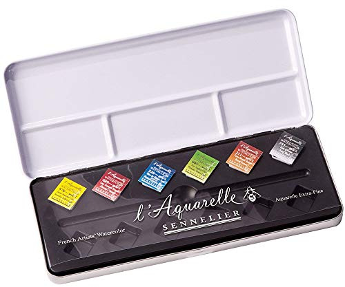 Sennelier l'Aquarelle French Artists' Watercolor Metal Case Set of 6 Half Pans