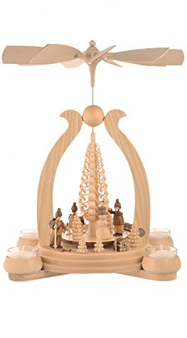 Dregeno Piramide Natura con Atleti di Inverno, per Lumini, von Seiffen 32,5 cm – Original erzgebirgische Realizzato a Mano