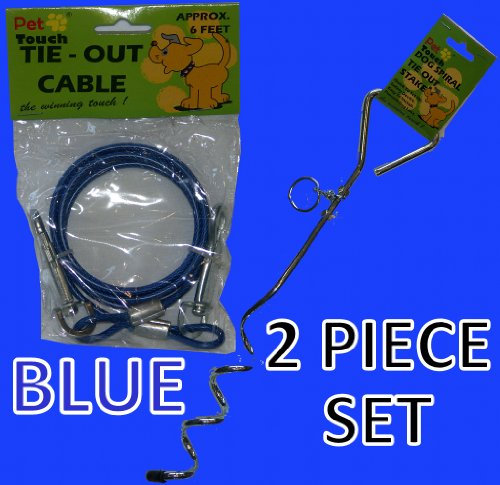 BLUE DOG ANIMAL PET GARDEN TIE OUT CABLE GROUND SPIRAL SCREW STAKE STRONG WIRE LEAD