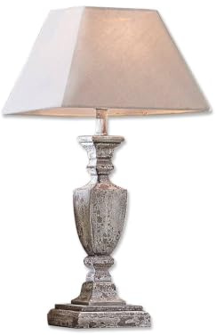 Loberon Tischlampe Gorham - Lampe Mit Handgearbeitetem Fuß Aus Holz - Eckiger Lampenschirm - Holz, Baumwolle & Leinen - Höhe 58,5 cm