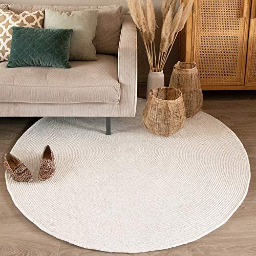 FRAAI | Home & Living Wollteppich Rund - Wise Weiß 001 - Wolle - Flachgewebe - Einfarbig - Skandinavisch - Wohnzimmer, Esszimmer, Schlafzimmer - Carpet