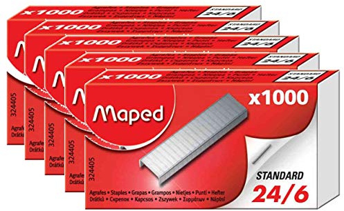 MAPED Lot de 5 Boites de 1000 Agrafes 24/6, zinguées