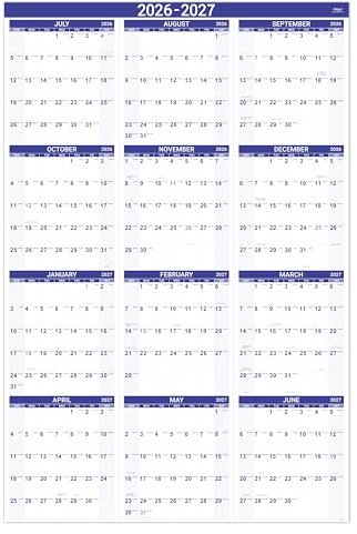 2026-2027 Yearly Wall Calendar - Calendar 2026-2027, Jul 2026 - Jun 2027, Large Wall Calendar 26-27, 12 Month Calendar, Bonus Pocket, 34.3 x 22.8（Open）, X-Large, Vertical - Purple