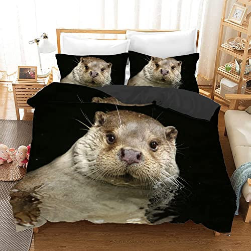 Double Duvet Set black beaver Soft Microfiber Bedding Double Bed Set for Teens Adults, Anti-Allergic Quilt Covers with Zipper Closure + 2 Pillowcases 50x75cm - 200x200 cm