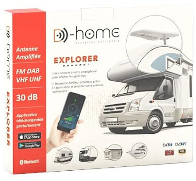 D-Home - Explorer Connect - Antenne amplifiée TV pour Caravane, Gain Total 30 DB. Antenne connectée Pilotable par Une Application Mobile pour Une Réception Optimale. Installation Facile/clé en Main