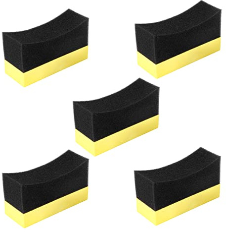 Lot de 5 éponges professionnelles en mousse courbée pour pneus de voiture - Noir et jaune