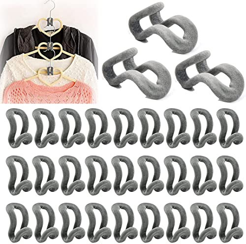 30 Stück Kleiderbügel Haken Mini, Kleiderbügel Haken Flocking, Verbindungshaken, Kleiderbügel Anschlüsse Haken, Mini Anschlüsse Haken, für Kleiderbügel, Spart Platz im Kleiderschrank (Grau)