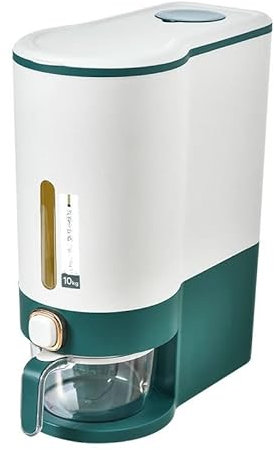 SHUECO Dispensador de arroz, dispensador de arroz de 25 libras, contenedor de almacenamiento de arroz viene con taza medidora, cubo de arroz divisor de cocina, dispensador de granos, azul