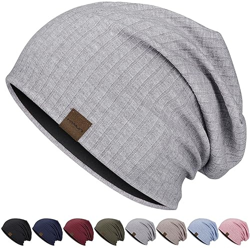 HAMUNI Slouchy Beanie Hip-Hop Bonnet de course doux et léger, respirant, adulte, nain, chapeau de chimio, pour homme et femme, gris clair, taille unique