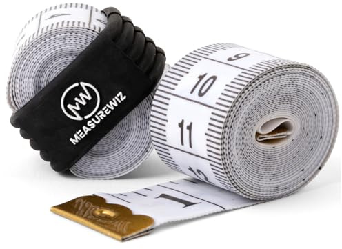 MeasureWiz Measuring Tape - (2 Pack) 60 Inch 150 cm Soft Fabric White Tape Measure for Tailors Dressmakers and Sewing - Metric Waist and Body Measurements - Reusable Ziplock Bag Convenient Storage