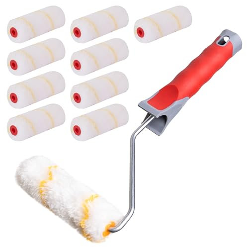 FOLTAPE Farbroller Wandfarbe, Malerrolle, Malerset - 10er Pack Walze mit Goldener Faser 10cm, Lackrolle für Emulsionsfarben, Latexfarben und alle Wasserlöslichen Farben, Glatte Oberflächen