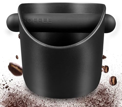 Noir Knock Box, Boite a Marc de Cafe avec Amovible Tige Percussion, Réutilisable, Base Antidérapante, Rond Knock Box Café Convient pour Cuisine Restaurant Café Bar Bureau (10x10x11cm)