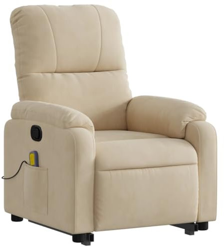 vidaXL Massagesessel, Sessel mit Aufstehhilfe, Relaxsessel mit Liegefunktion Vibrationsfunktion, Fernsehsessel Liegesessel Aufstehsessel, Creme Mikrofasergewebe