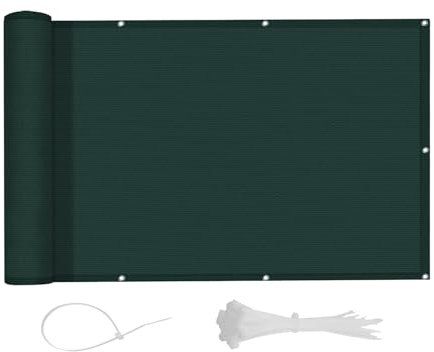 LOVE STORY Brise Vue Balcon 90x500cm Protection UV Opaque,Imperméable, Résistant au Vent avec Trous et Serre Câbles pour Terrasse, Jardin, Exterieur -Vert foncé