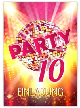 JuNa-Experten 12 Einladungskarten zum 10. Kindergeburtstag Mädchen Disco VIP coole Einladungen zehnte Geburtstag Mädchengeburtstag