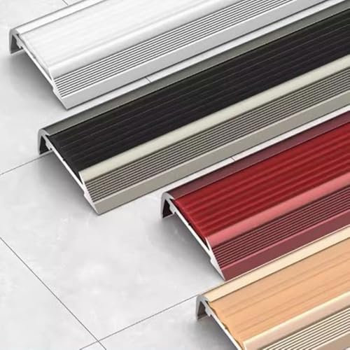 BGBZHMMEE Protecteur De Bord D'escalier Antidérapant, Profilé De Nez De Marche en Aluminium, Profilé d'angle pour Intérieurs Et Extérieurs Résistants À l'usure ﻿(Red,L36/90cm W32mm)